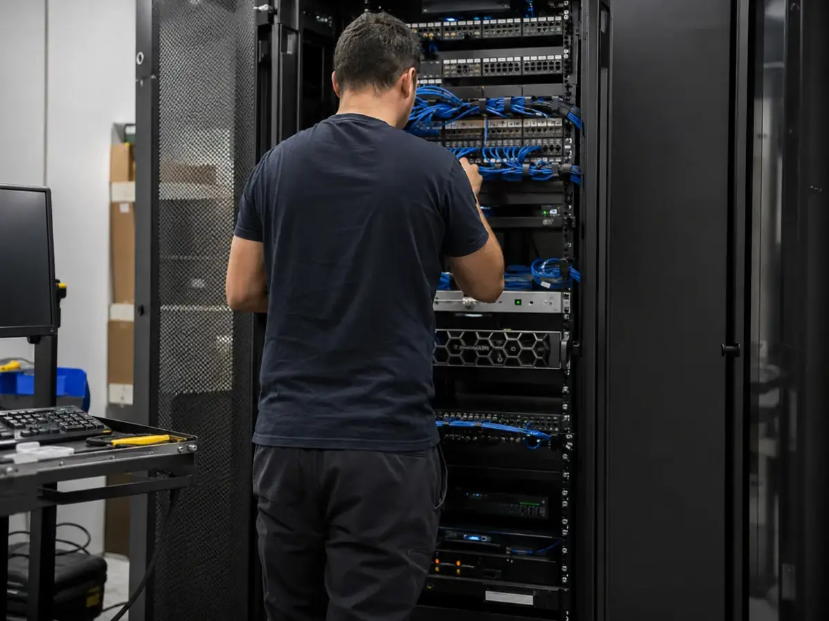 Rrjet & server rack: patch panel, switch dhe kabllim profesional